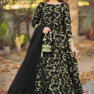 Embroidered Shirt With Long Flare Embroidery Skirt And Four Side Border Embroidered Dupatta With Eidi Potli 4 Pec