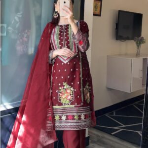 chikankari maroon