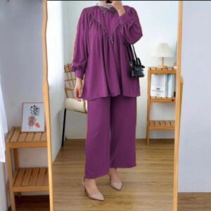 Fairy Flair Long Berry Georgette Hi Low Tail Shirt With Trouser