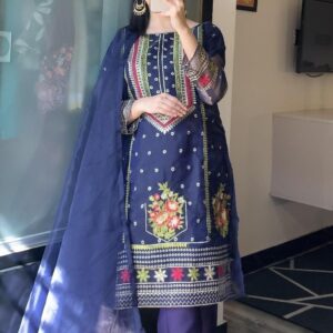 Chikankari Multy Threads Embrodried Shirt With Trouser and Dupatta 3 Pec Stiched Dress For Womens