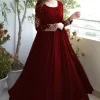 Pearls Goun Heavy Embroidered With Front And Back Pearls Attached Gown With Long Maxi Trouser - Maroon