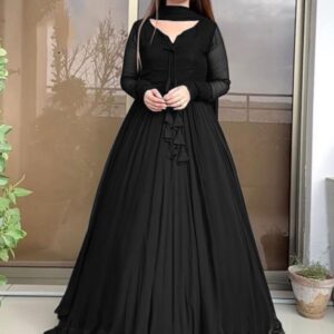 Two Layers Border Front & Back Lace Work Long Flare Maxi With dupatta 3pcs