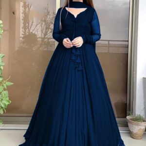 Two Layers Border Front & Back Lace Work Long Flare Maxi With dupatta 3pcs