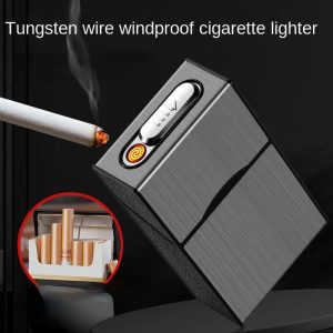 2 in 1 Cigarette Case with Rechargeable USB Lighter